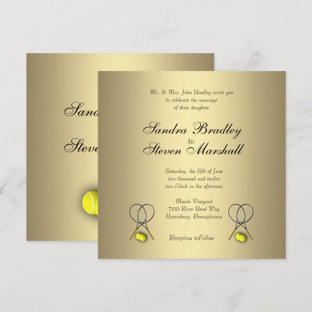 Invitations de mariage Gold Tennis (Devant / Derrière)