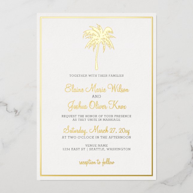 Invitations de mariage Gold Tropical Palm Tree (Recto)