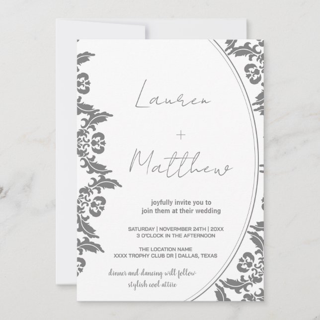 Invitations de mariage gris blanc (Devant)