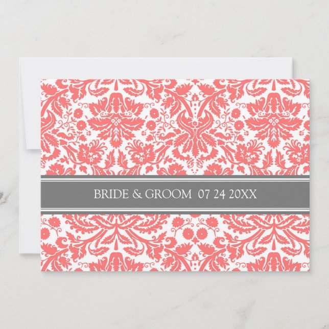 Invitations de mariage Gris Coral Damask Modèle (Devant)