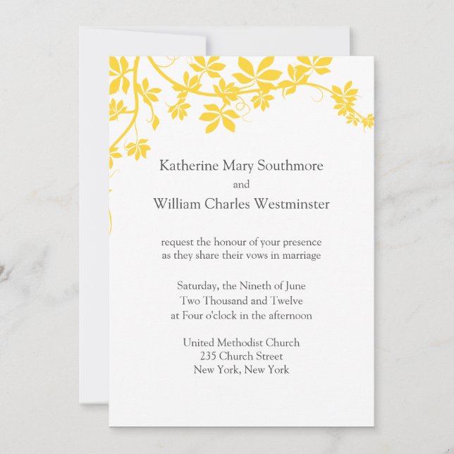 Invitations De Mariage Gris Et Jaune (Devant)