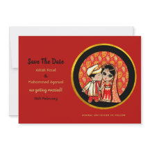 Invitations de mariage hindou Red Gold Cartoon Cou