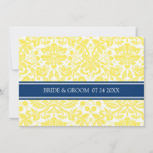 Invitations de mariage Jaune Bleu Damas motif
