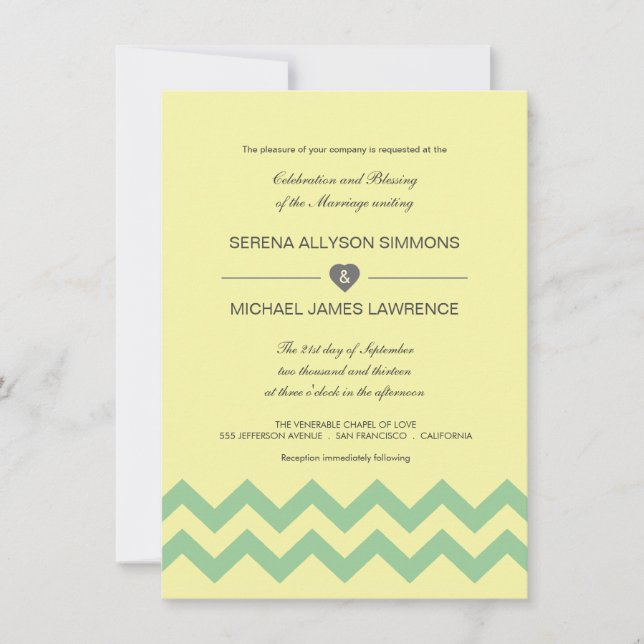 Invitations de mariage Jaune et Aqua Chevron (Devant)
