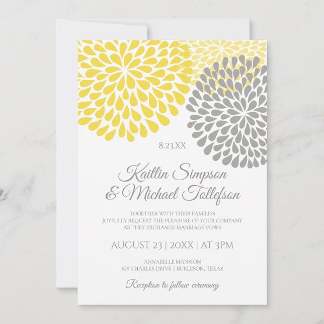 Invitations de mariage jaune et gris | Floral & Am (Devant)