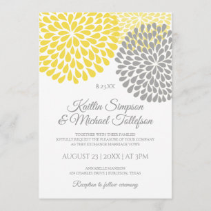 Invitations de mariage jaune et gris   Floral & Am