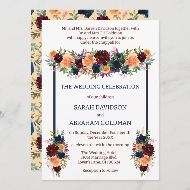 Invitations de mariage juives traditionnelles - Or (Devant / Derrière)