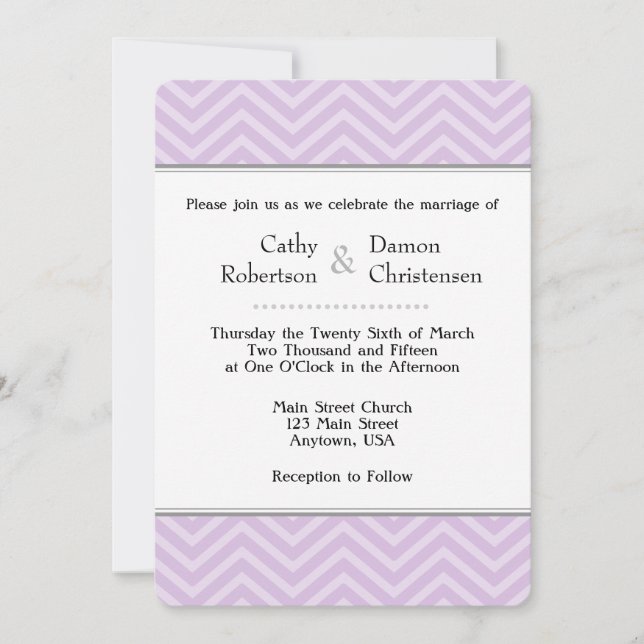 Invitations de mariage Lavender Chevron (Devant)