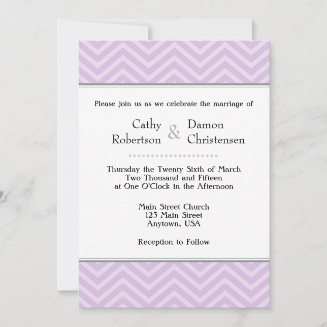 Invitations de mariage Lavender Chevron (Devant)