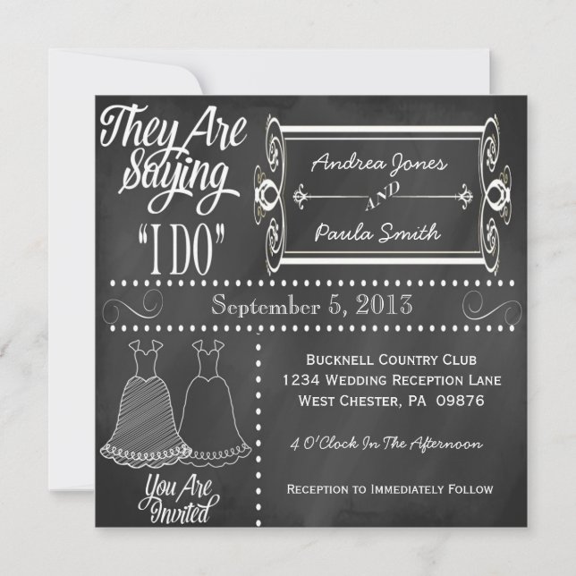 Invitations de mariage lesbiennes Chalkboard (Devant)