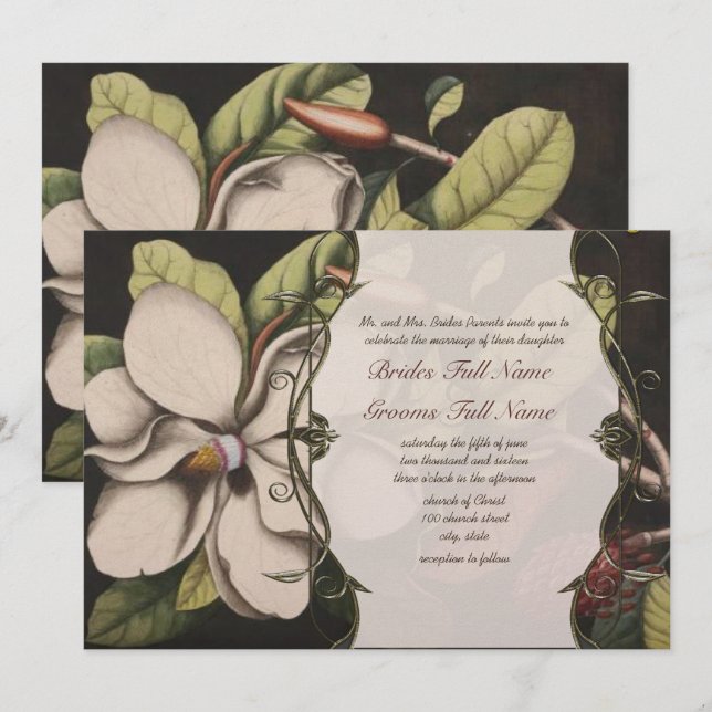 Invitations de mariage Magnolia (Devant / Derrière)