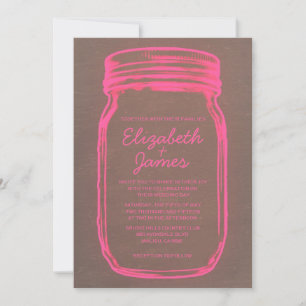 Invitations de mariage Mason Jar rose et Vintage B