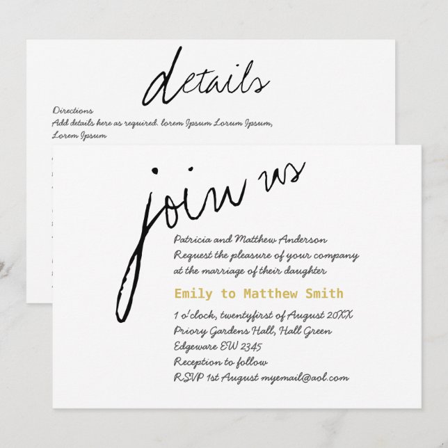 Invitations de mariage minimalistes Script moderne (Devant / Derrière)