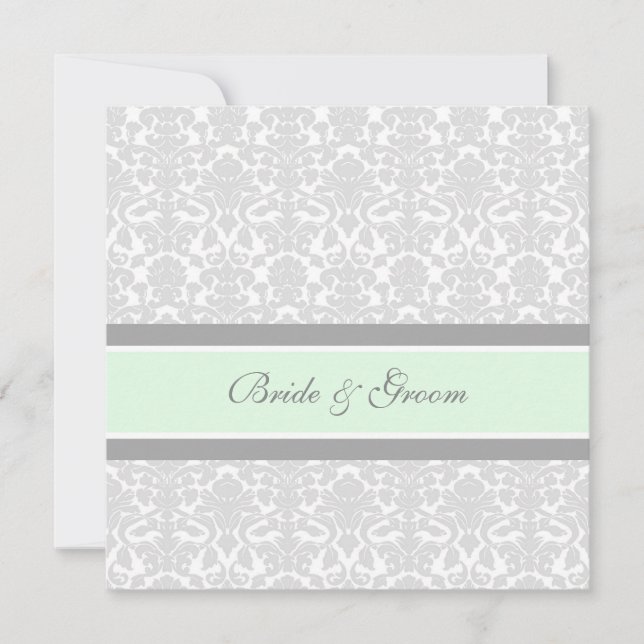 Invitations de mariage Mint Grey Damask (Devant)