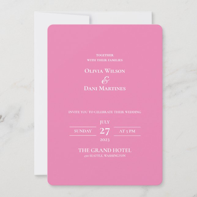 INVITATIONS DE MARIAGE modèle EN LIGNE - rose (Devant)