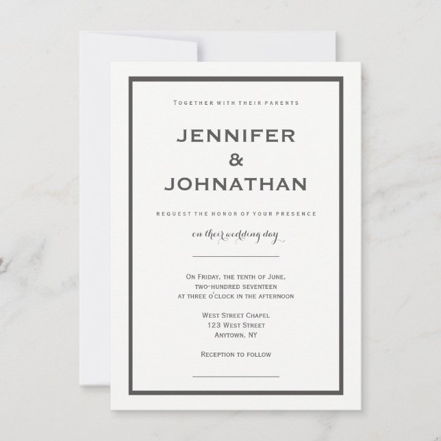 Invitations de mariage moderne gris frontière (Devant)