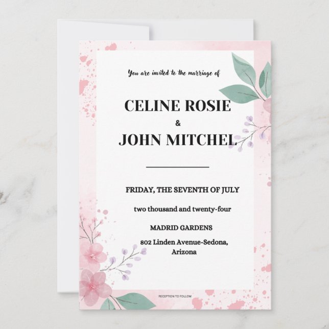 Invitations de mariage modernes, Mariage minimalis (Devant)