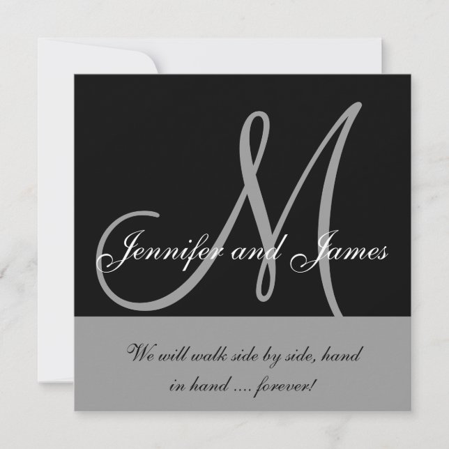 Invitations de mariage Monogramme disant gris noir (Devant)