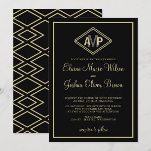 invitations de mariage monogramme géométrique mode