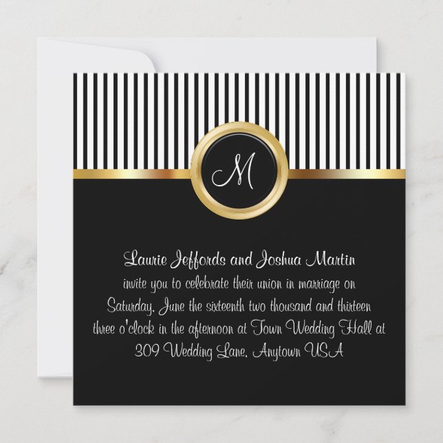 Invitations de mariage Monogramme Gold Noir (Devant)