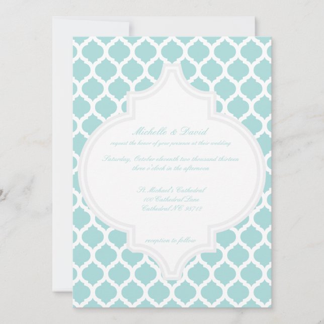 Invitations de mariage Motif au Maroc bleu (Devant)