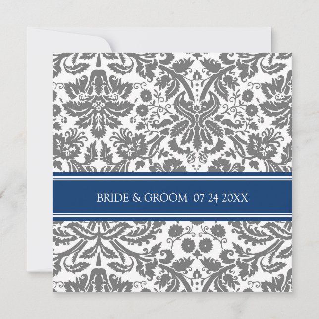 Invitations de mariage Motif de Damas bleu gris (Devant)