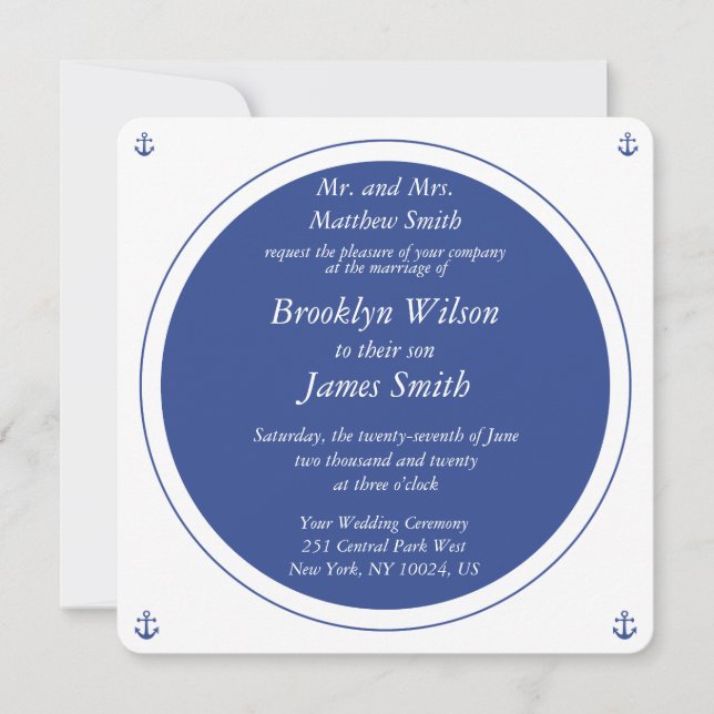 Invitations De Mariage Nautique Blanc Et Bleu (Devant)