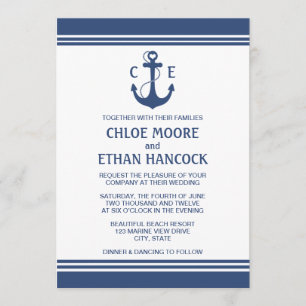 Invitations de mariage nautique bleu marine