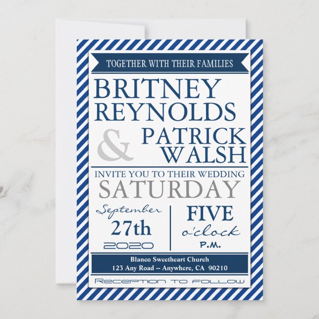 Invitations de mariage nautique gris blanc bleu de (Dos)