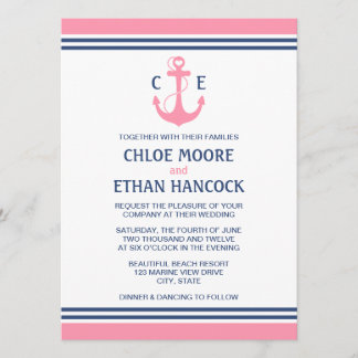 Invitations de mariage nautique rose