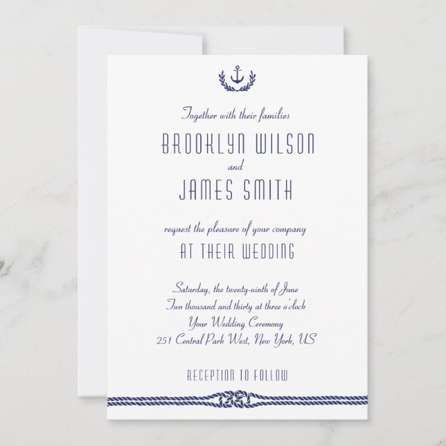 Invitations De Mariage Nautiques Avec Ancres (Devant)