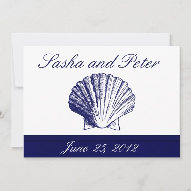 Invitations de mariage Navy Blue Shell Beach (Devant)