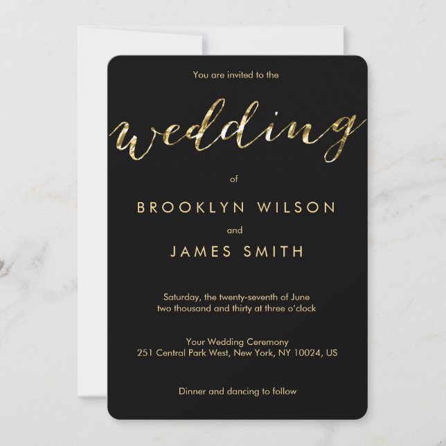 Invitations De Mariage Noir Arrondi Avec Huile D'O (Devant)