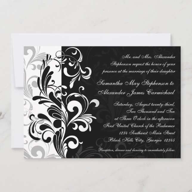 Invitations de mariage noir/blanc contemporain (Devant)