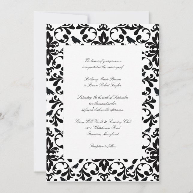 Invitations de mariage noir et blanc (Devant)