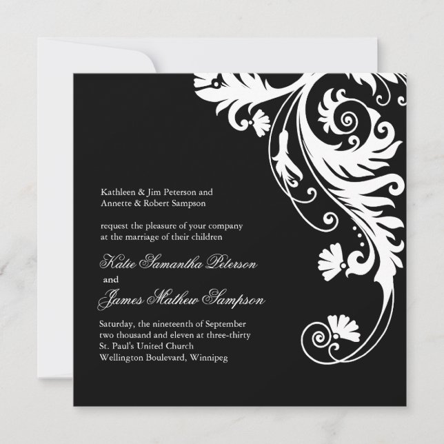 Invitations de mariage noir et blanc (Devant)