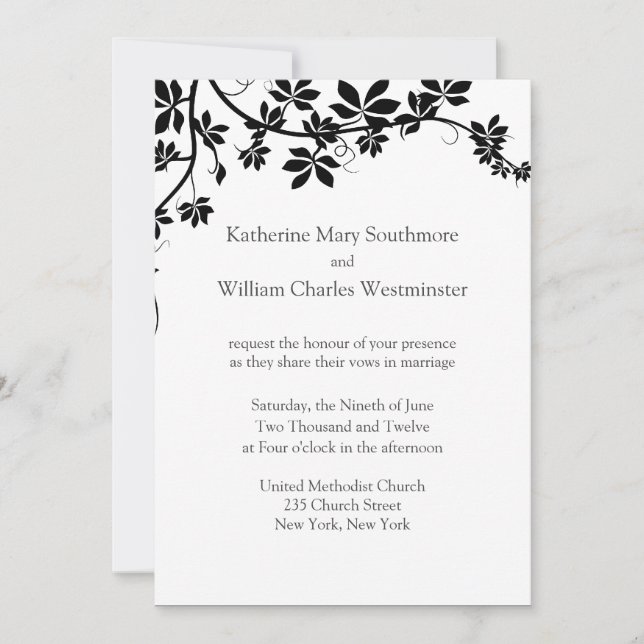Invitations De Mariage Noir Et Blanc (Devant)