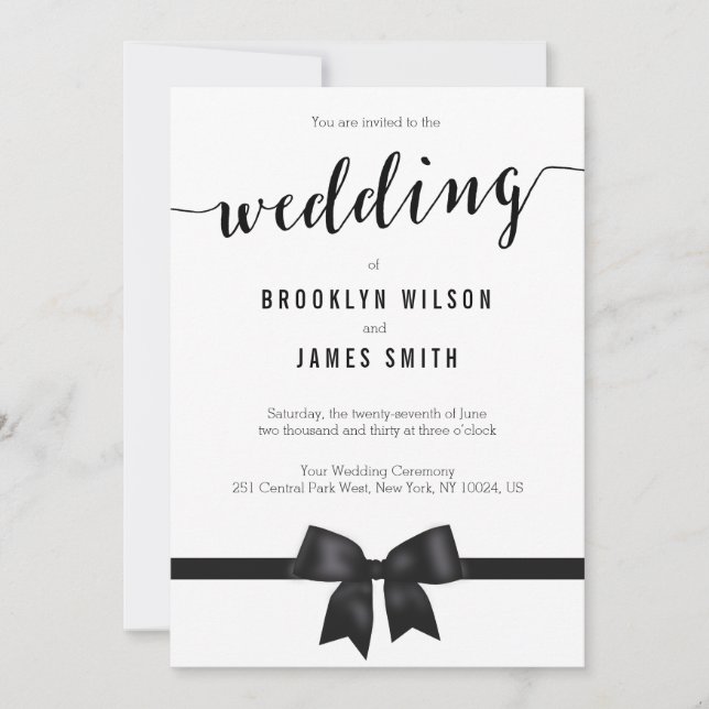 Invitations De Mariage Noir Et Blanc Avec Bow (Devant)