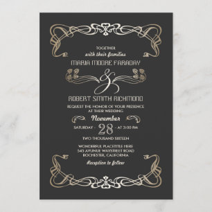 Invitations de mariage Or Art Déco