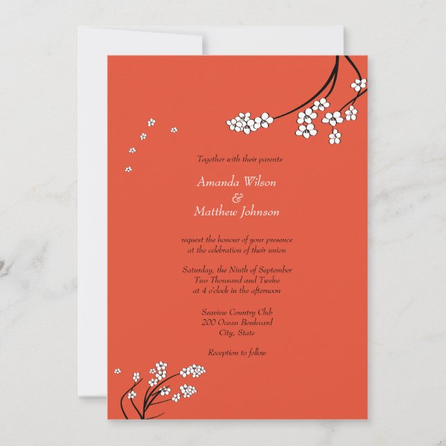 Invitations de mariage orange (Devant)
