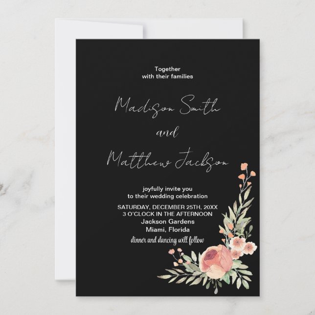 Invitations de mariage Orange Floral (Devant)