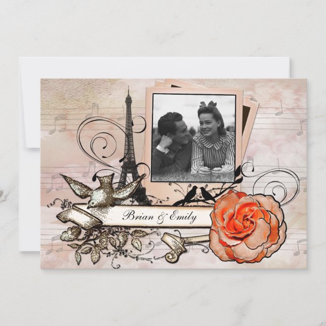 Invitations de mariage personnalisées et vintages (Devant)