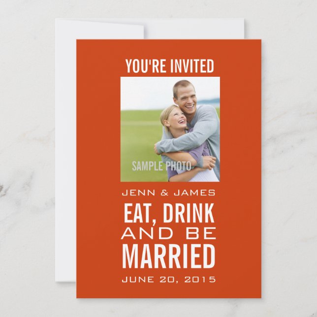 Invitations de mariage photo moderne et blanc oran (Devant)