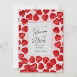 Invitations de mariage pleines de coeurs rouges