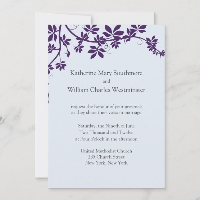 Invitations De Mariage Plum Et Poudre Bleu (Devant)