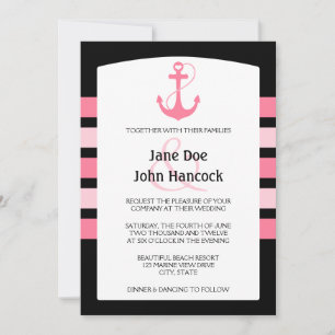Invitations de mariage pour Ancre de coeur rose et
