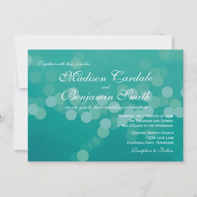 Invitations de mariage pour Aqua Blue Green Bokeh (Devant)