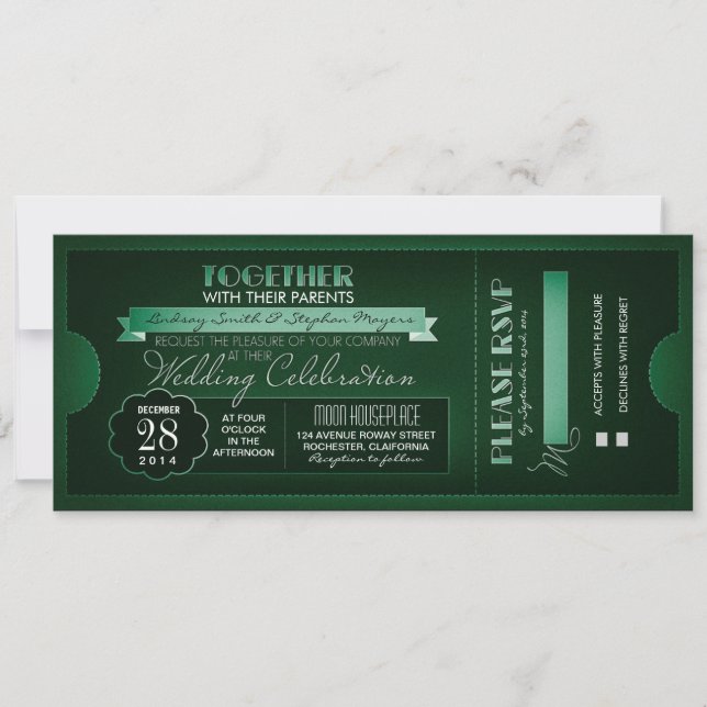 Invitations de mariage pour billets vintages (Devant)