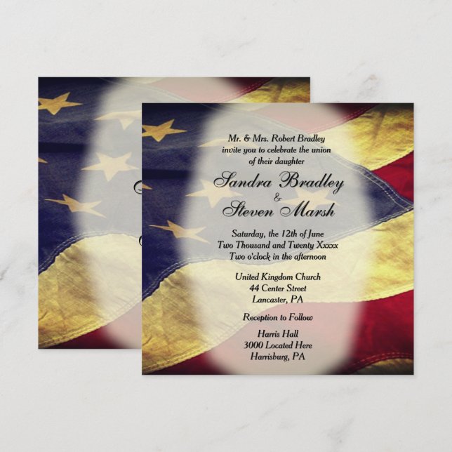 Invitations de mariage pour drapeau américain vint (Devant / Derrière)