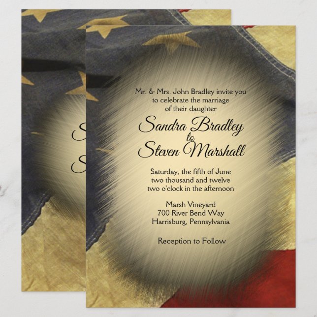 Invitations de mariage pour drapeau américain vint (Devant / Derrière)